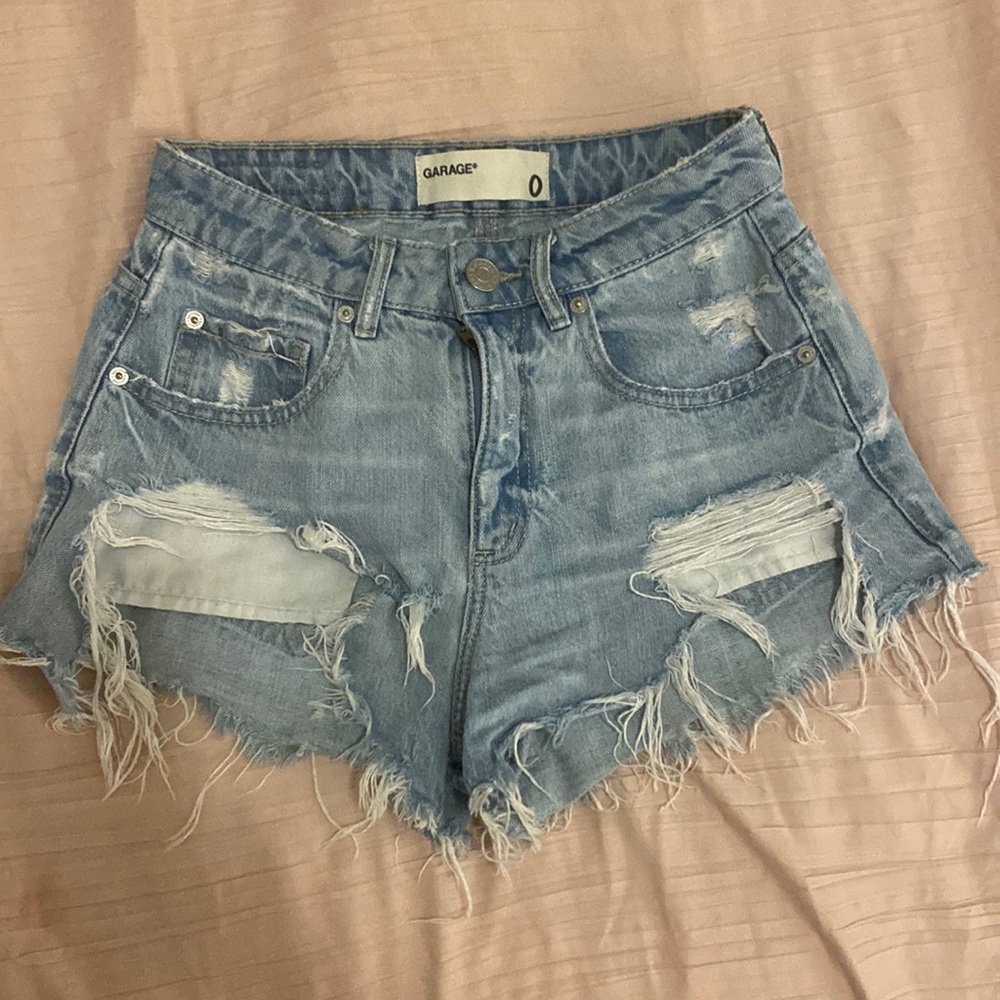 Garage Light Denim Wash Ripped Jean Shorts